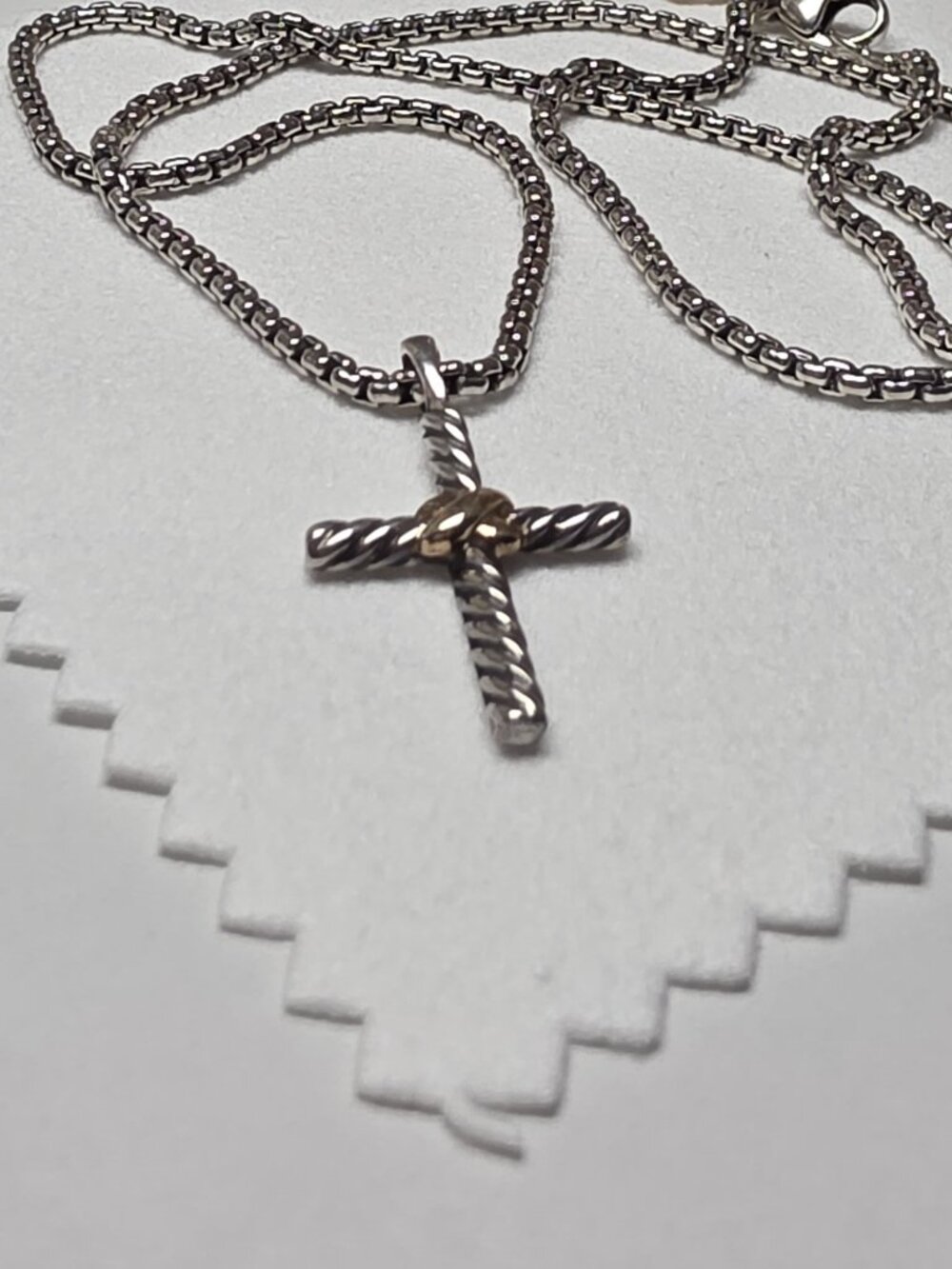 Petite X Cross Necklace Sterling Silver with 14K Yellow Gold, 24mm 16"Long - Picture 9 of 13